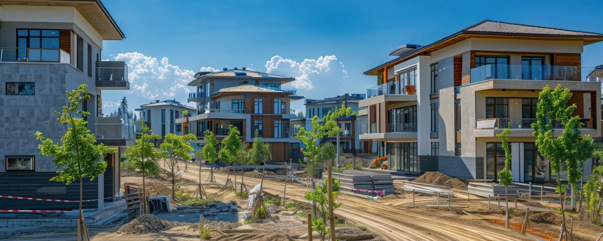 Modern residential neighborhood under construction, urban development, future living spaces